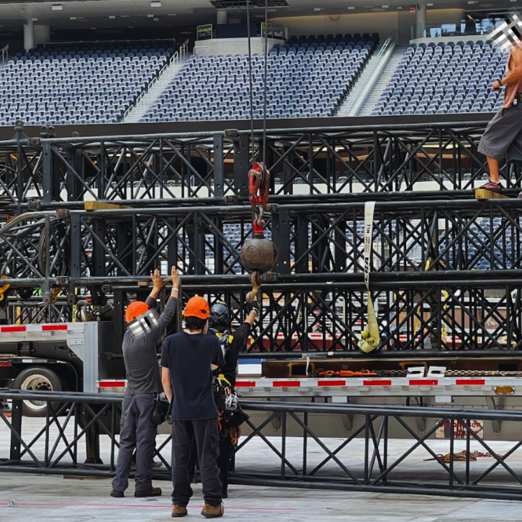 Stagehands encounter fall hazards all the time, like loading tower trusses on flatbed trucks. Addressing this fall hazard is key to safety for all stagehands!